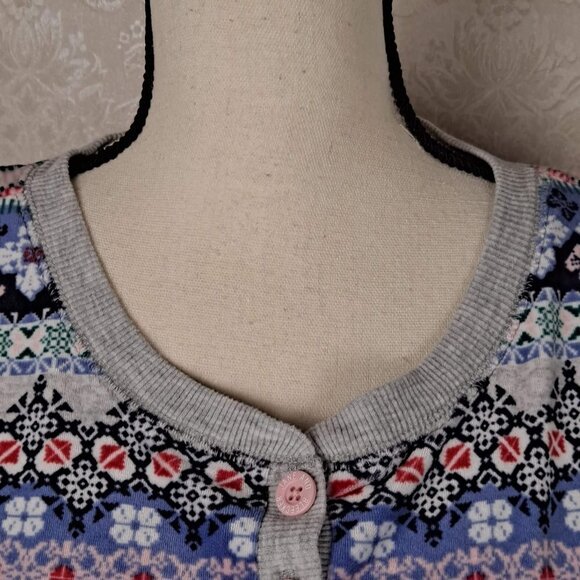 Jane & Bleecker Size L Striped Patterned Fleece Henley Pajama Top Long Sleeve - Picture 2 of 13